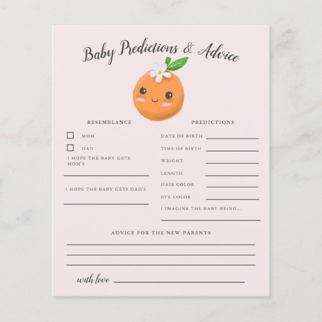 Little Cutie Pink Baby Predictions & Advice Card (Front)