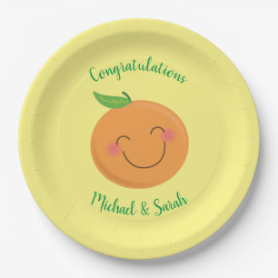 Little Cutie Tangerine Baby Shower Gender Neutral Paper Plate