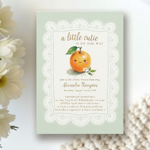 Little Cutie Watercolor Orange Floral Baby Shower Invitation