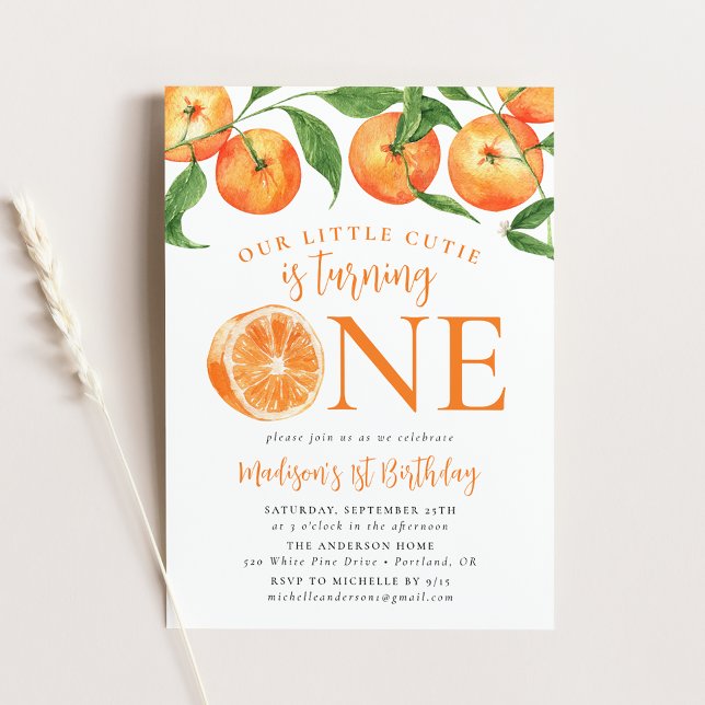 Little Cutie Watercolor Oranges 1st Birthday Invitation (Creator Uploaded)