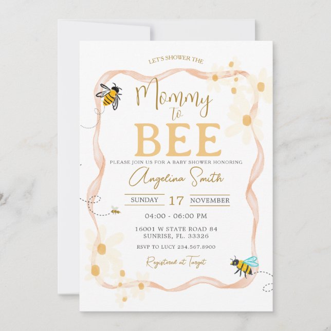 Little Daisies Bee Baby Shower Mommy To Bee Invitation (Front)