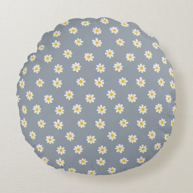 Little Daisies - dusty steel grey Round Pillow (Front)