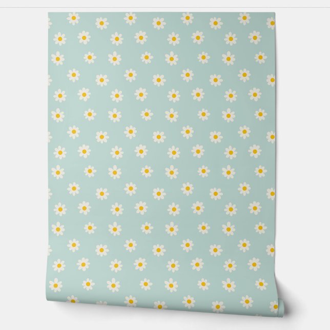 Little Daisies - soft teal Wallpaper (Unrolling)