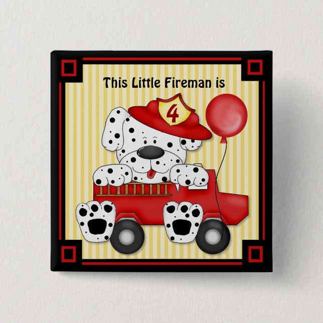Little Dalmation Fireman - Customize 2 Inch Square Button (Front)