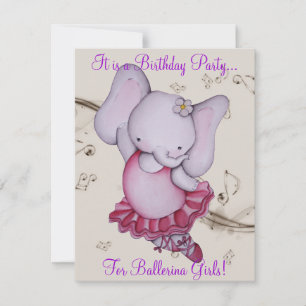 Little Dancing Ballerina Elephant Party Invites