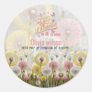 Little dandelian is in bloom baby shower#3 classic round sticker