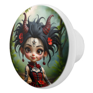 Little Dark Forest Demon –Cute Gothic Fantasy Girl Ceramic Knob