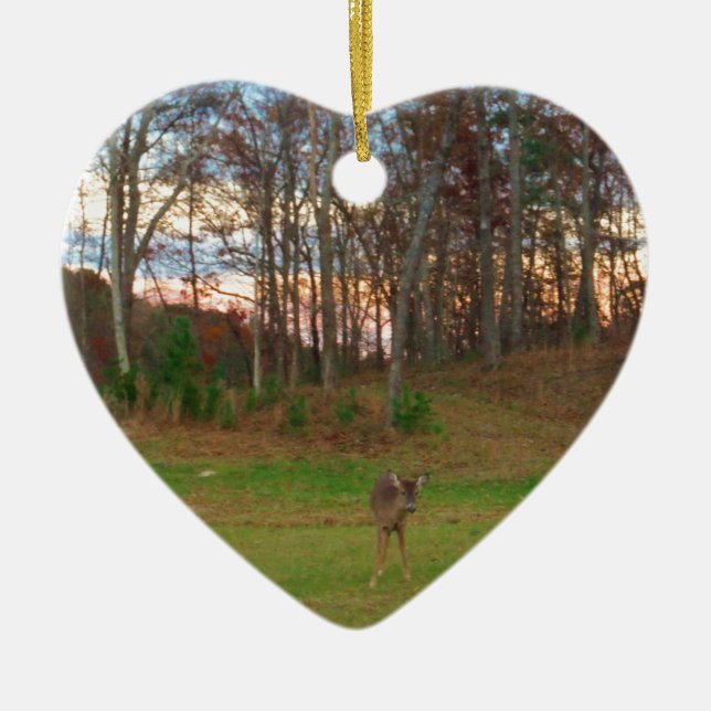 Little Deer &a Pink Sunset Ceramic Ornament (Front)