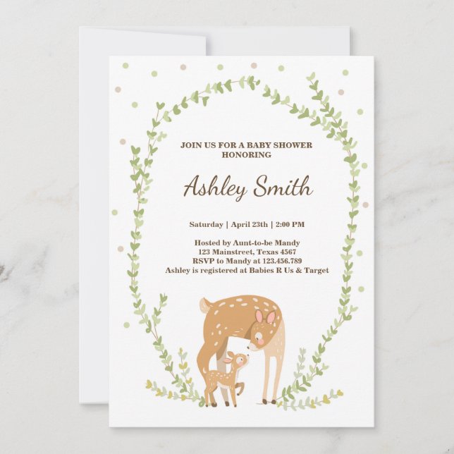 Little deer baby shower invitation Woodland Forest (Front)