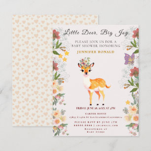 Little Deer, Big Joy Pink Flowers and Butterfly In Invitation