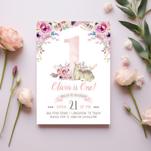 Little Deer First Birthday Party Invitation