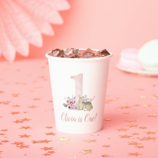 Little Deer First Birthday Party Personalized Paper Cups (Insitu)