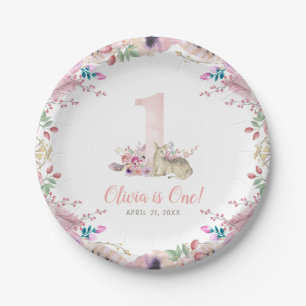 Little Deer First Birthday Party Personalized Paper Plate