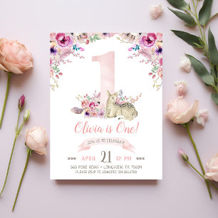 Little Deer First Birthday Party Photo Invitation