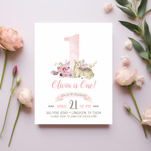 Little Deer First Birthday Party Photo Invitation Postcard