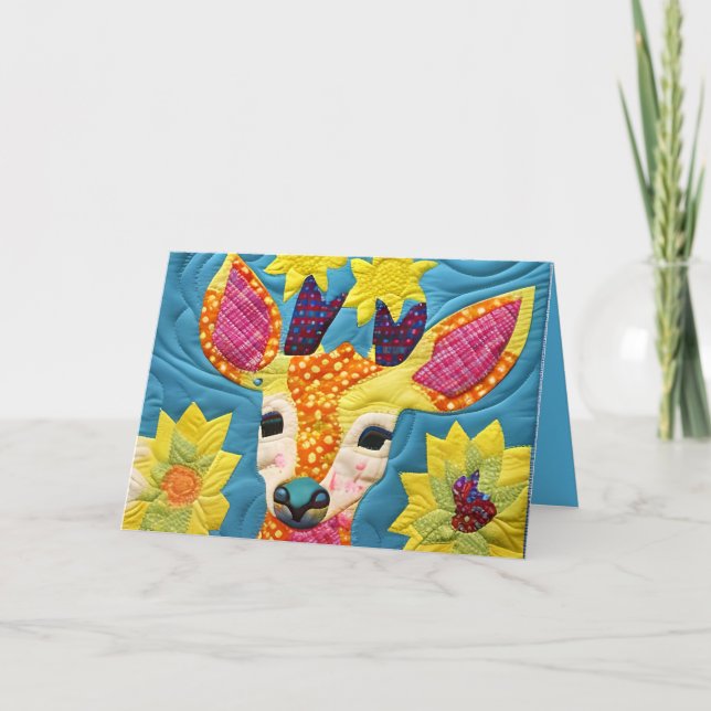 Little Deer Quilt Like Design Birthday Card (Front)