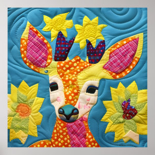Little Deer Quilt Like Design  Poster
