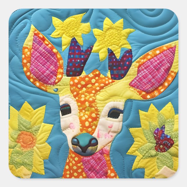 Little Deer Quilt Like Design  Square Sticker (Front)