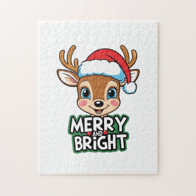 Little Deer with Santa "Merry & Bright" design Jigsaw Puzzle (Vertical)