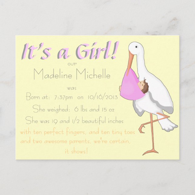 "Little Delivery" Personalized Birth Announcement Postcard (Front)