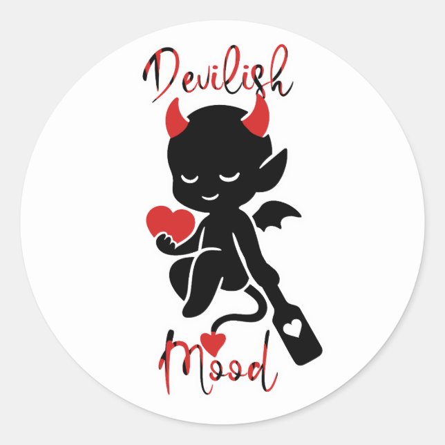 Little Devil Baddie Love Paddle "Devilish Mood" Classic Round Sticker (Front)