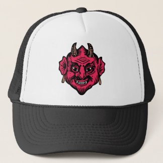 Little Devil Cartoon Head Face Horns Graphic Ympe Trucker Hat