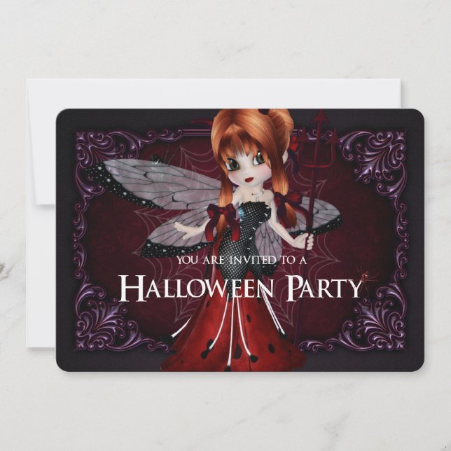 Little Devil Ladybug Fantasy Halloween Invite 3 (Front)