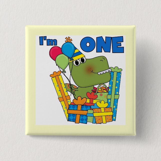 Little Dino 1st Birthday T shirts and Gifts 2 Inch Square Button (Front)
