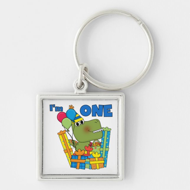 Little Dino 1st Birthday T shirts and Gifts Keychain (Front)