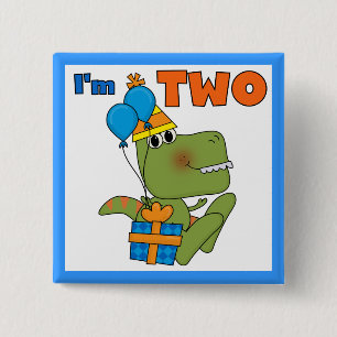 Little Dino 2nd Birthday Tshirts and Gifts 2 Inch Square Button