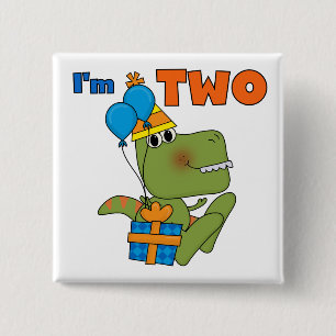 Little Dino 2nd Birthday Tshirts and Gifts 2 Inch Square Button