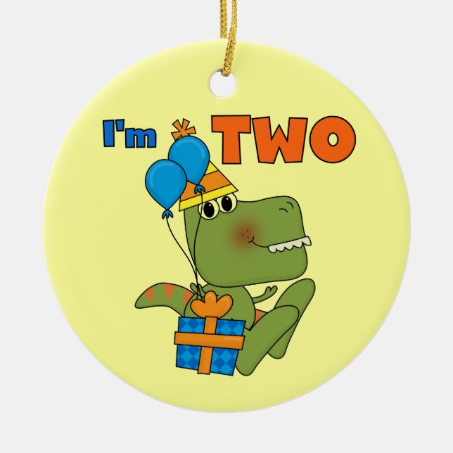 Little Dino 2nd Birthday Tshirts and Gifts Ceramic Ornament (Front)