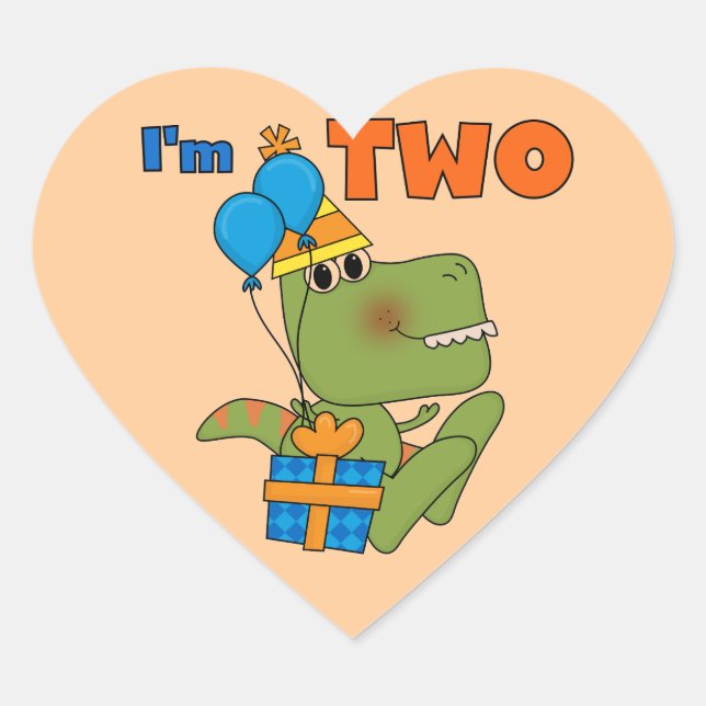 Little Dino 2nd Birthday Tshirts and Gifts Heart Sticker (Front)