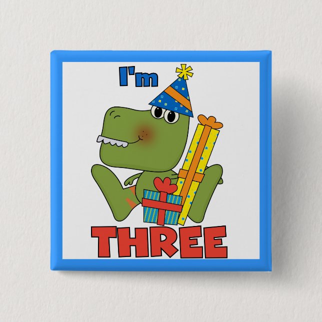 Little Dino 3rd Birthday Tshirts and Gifts 2 Inch Square Button (Front)