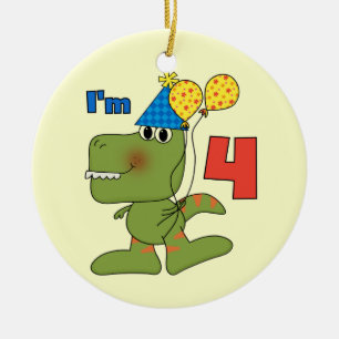 Little Dino 4th Birthday Tshirts and Gifts Ceramic Ornament