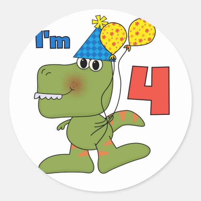 Little Dino 4th Birthday Tshirts and Gifts Classic Round Sticker (Front)