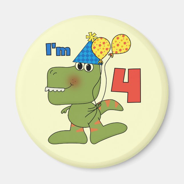 Little Dino 4th Birthday Tshirts and Gifts Magnet (Front)