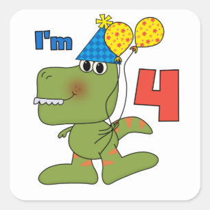 Little Dino 4th Birthday Tshirts and Gifts Square Sticker