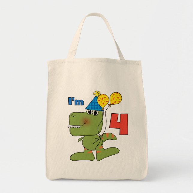 Little Dino 4th Birthday Tshirts and Gifts Tote Bag (Front)