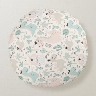 Little Dino Delight Round Pillow