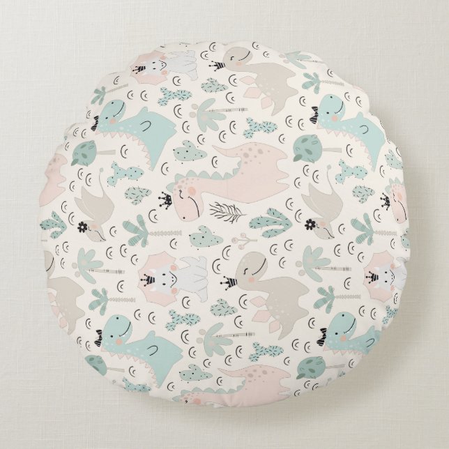 Little Dino Delight   Round Pillow (Front)