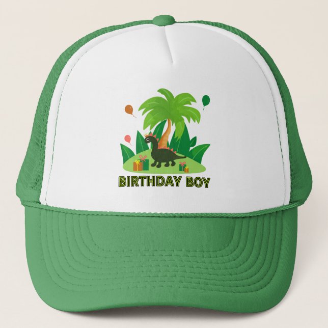 Little dinosaur birthday boy trucker hat (Front)