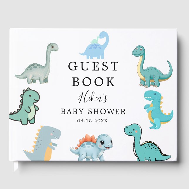 Little Dinosaur Cute Baby Shower Guest Book (Front)