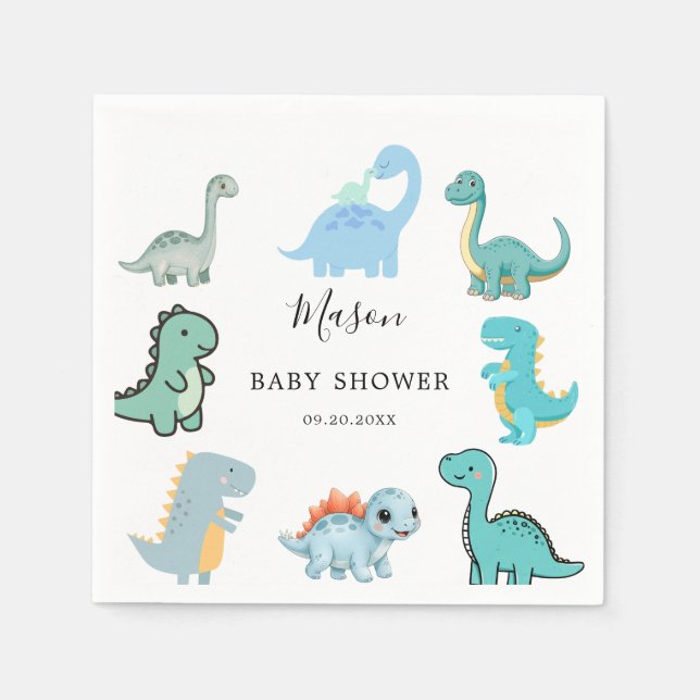 Little Dinosaur Cute Baby Shower Napkin (Front)