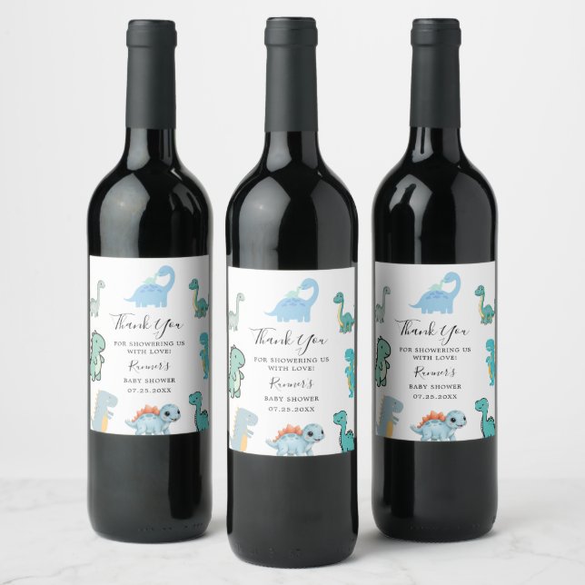 Little Dinosaur Cute Baby Shower Wine Label (Bottles)
