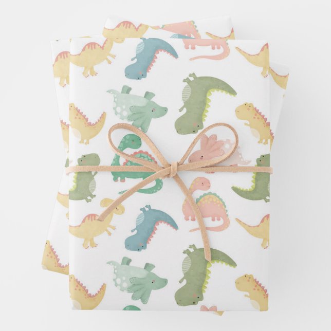 Little dinosaur design wrapping paper sheet (In situ)