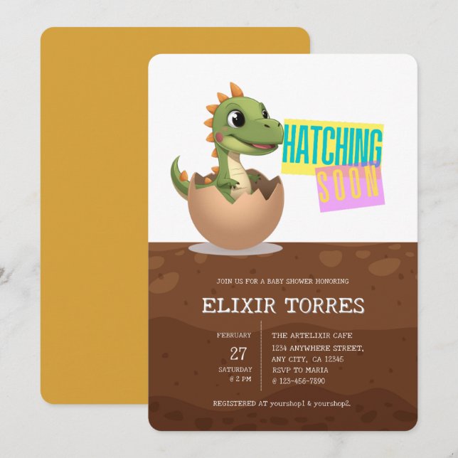Little Dinosaur Hatching Soon Invitation (Front/Back)
