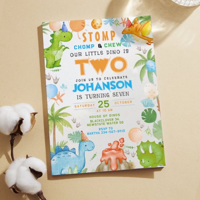 Little Dinosaur Stomp and Chomp Birthday Party Invitation (Little Dinosaur Stomp and Chomp Birthday Party Invitation)