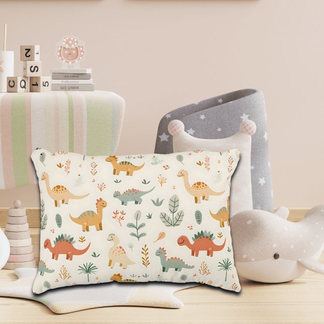 Little Dinosaurs Beige Neutral Tones Accent Pillow (Creator Uploaded)