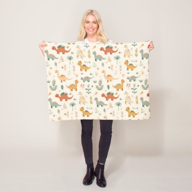 Little Dinosaurs Beige Neutral Tones Fleece Blanket (In Situ)